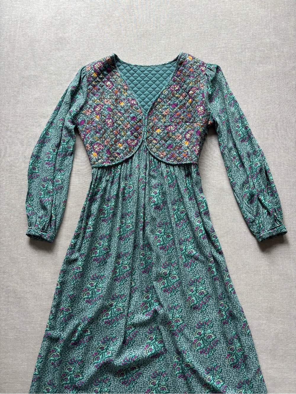 Vintage quilted boho cottagecore prairie peasant maxi dress - Picture 2 of 15